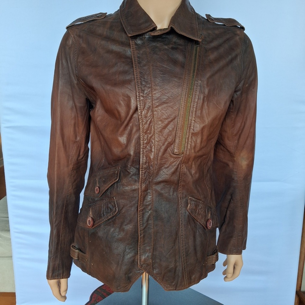 Tough Jeansminth Leather Spots Jacket  with button pockets and epaulets. Size M